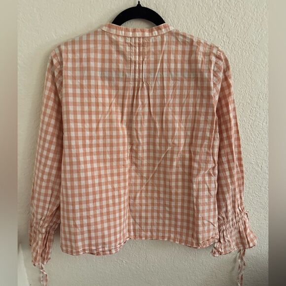 J. Crew White and Pink Smocked Blouse with Cuffed Sleeves - Picture 6 of 6